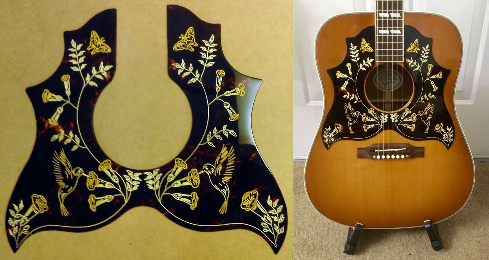 thumbnail image 2 of Acoustic Pickguard Guitar Sound Hole Cover Wood Carved 2 of 13